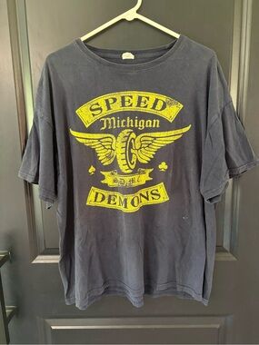 RARE Y2K Speed Demons Michigan Biker T Shirt XL Keya USA Motorcycle Faded Blue